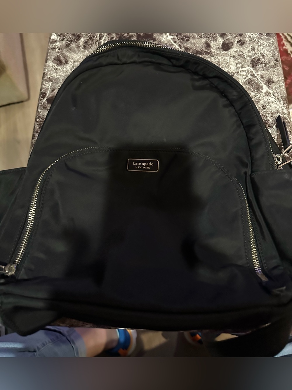 kate spade Black Nylon Backpack with Silver Hardware